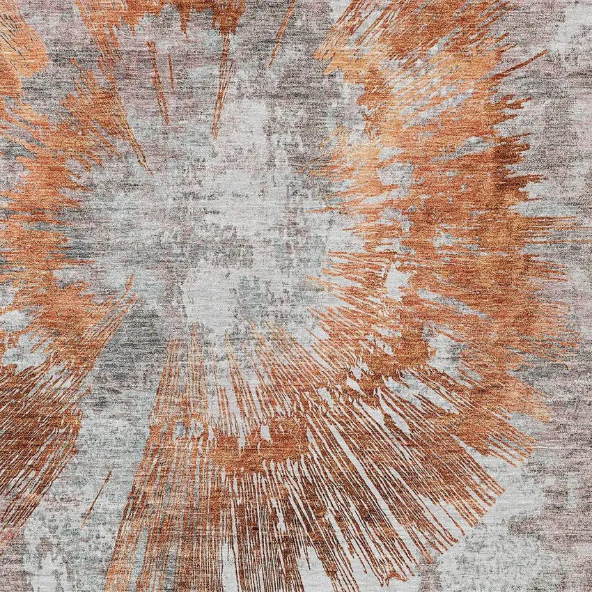 Terra Cotta Copper And Taupe Abstract Washable Indoor Outdoor Area Rug Photo 7