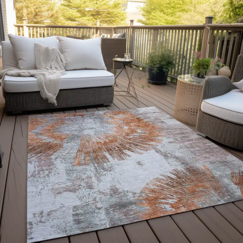 Terra Cotta Copper And Taupe Abstract Washable Indoor Outdoor Area Rug Photo 9