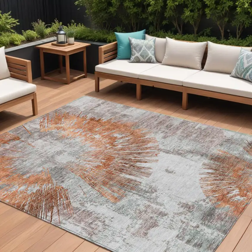 Terra Cotta Copper And Taupe Abstract Washable Indoor Outdoor Area Rug Photo 1