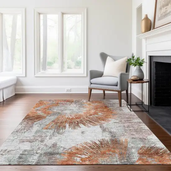 Terra Cotta Copper And Taupe Abstract Washable Indoor Outdoor Area Rug Photo 9