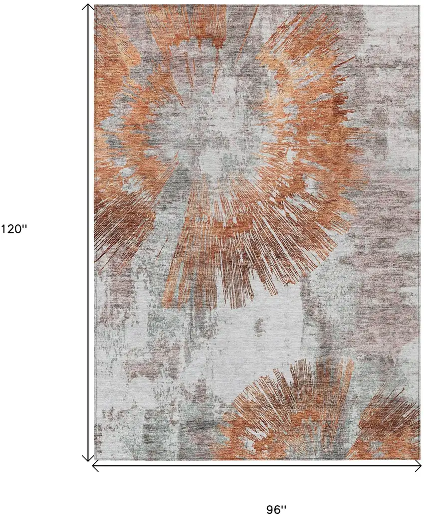 Terra Cotta Copper And Taupe Abstract Washable Indoor Outdoor Area Rug Photo 3