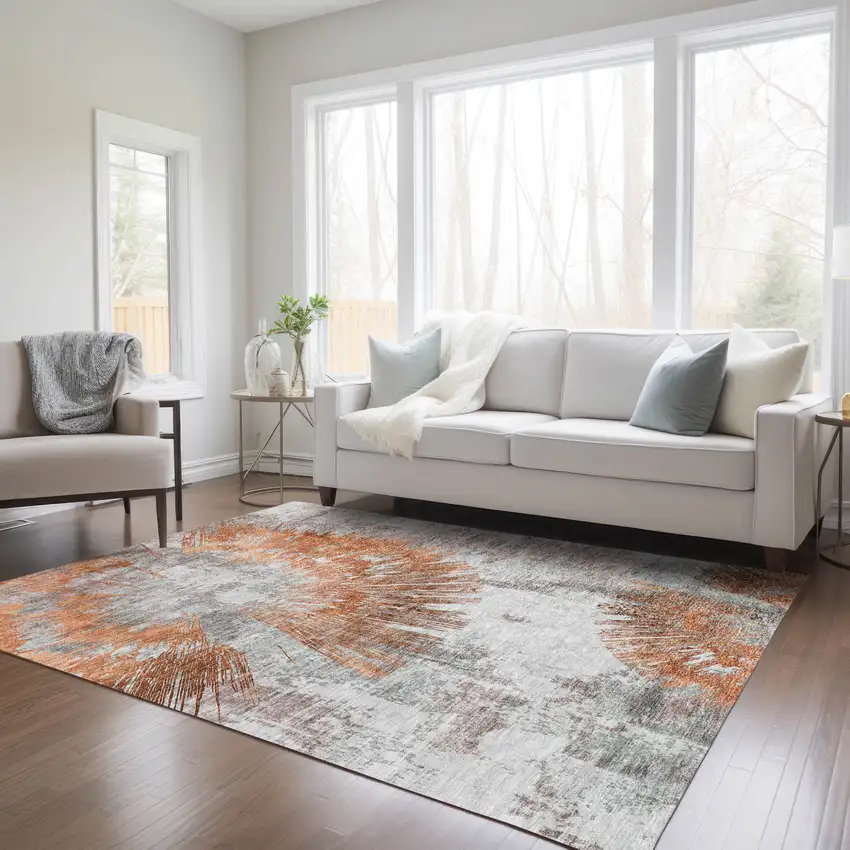 Terra Cotta Copper And Taupe Abstract Washable Indoor Outdoor Area Rug Photo 9