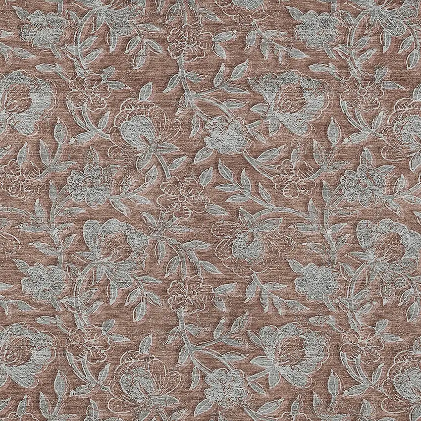Terra Cotta Copper And Taupe Floral Washable Indoor Outdoor Area Rug Photo 7
