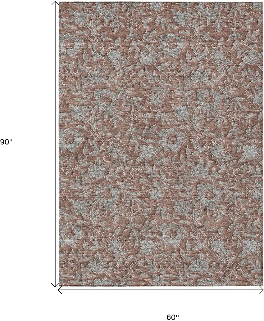 Terra Cotta Copper And Taupe Floral Washable Indoor Outdoor Area Rug Photo 3