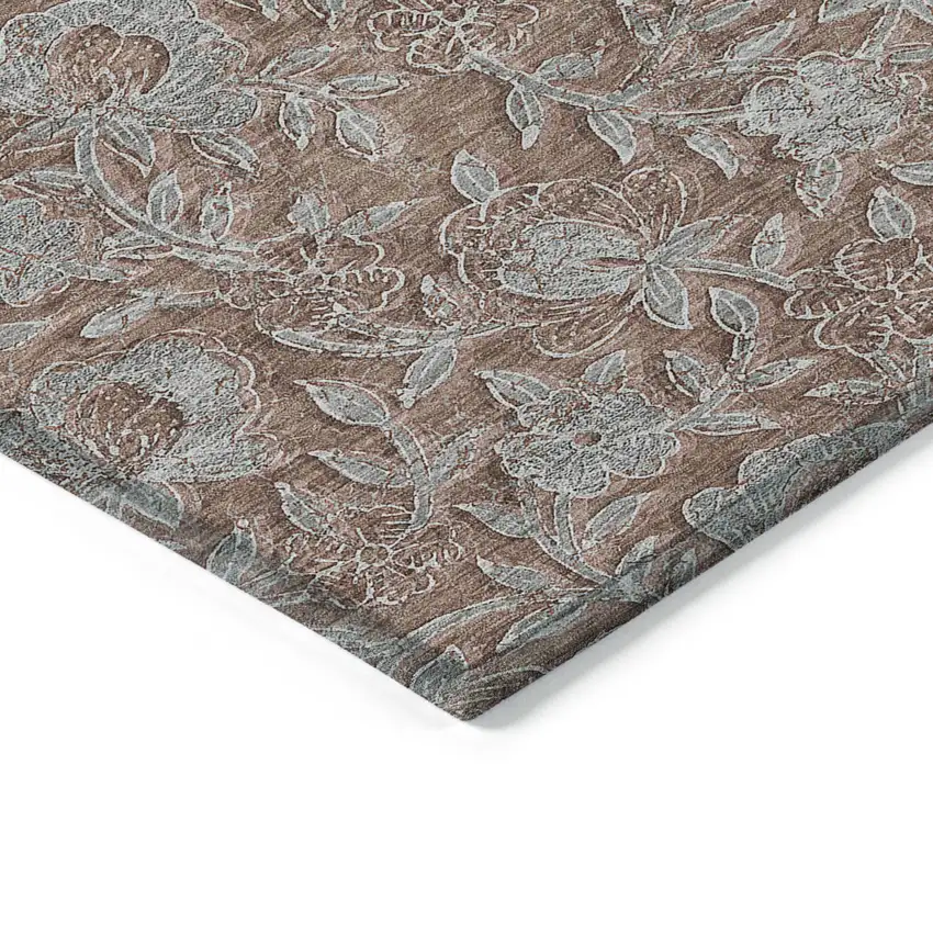 Terra Cotta Copper And Taupe Floral Washable Indoor Outdoor Area Rug Photo 5