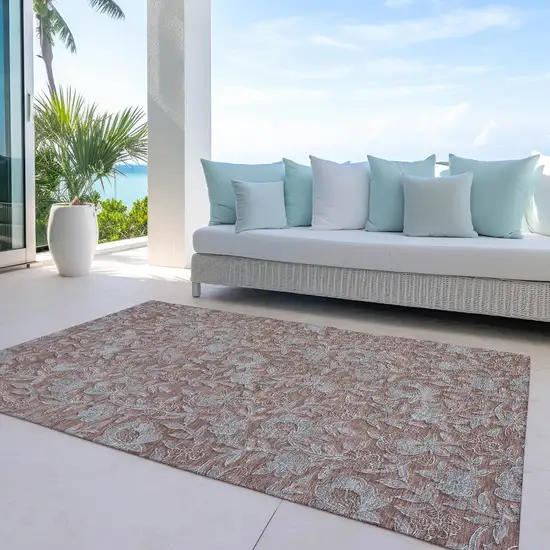 Terra Cotta Copper And Taupe Floral Washable Indoor Outdoor Area Rug Photo 7
