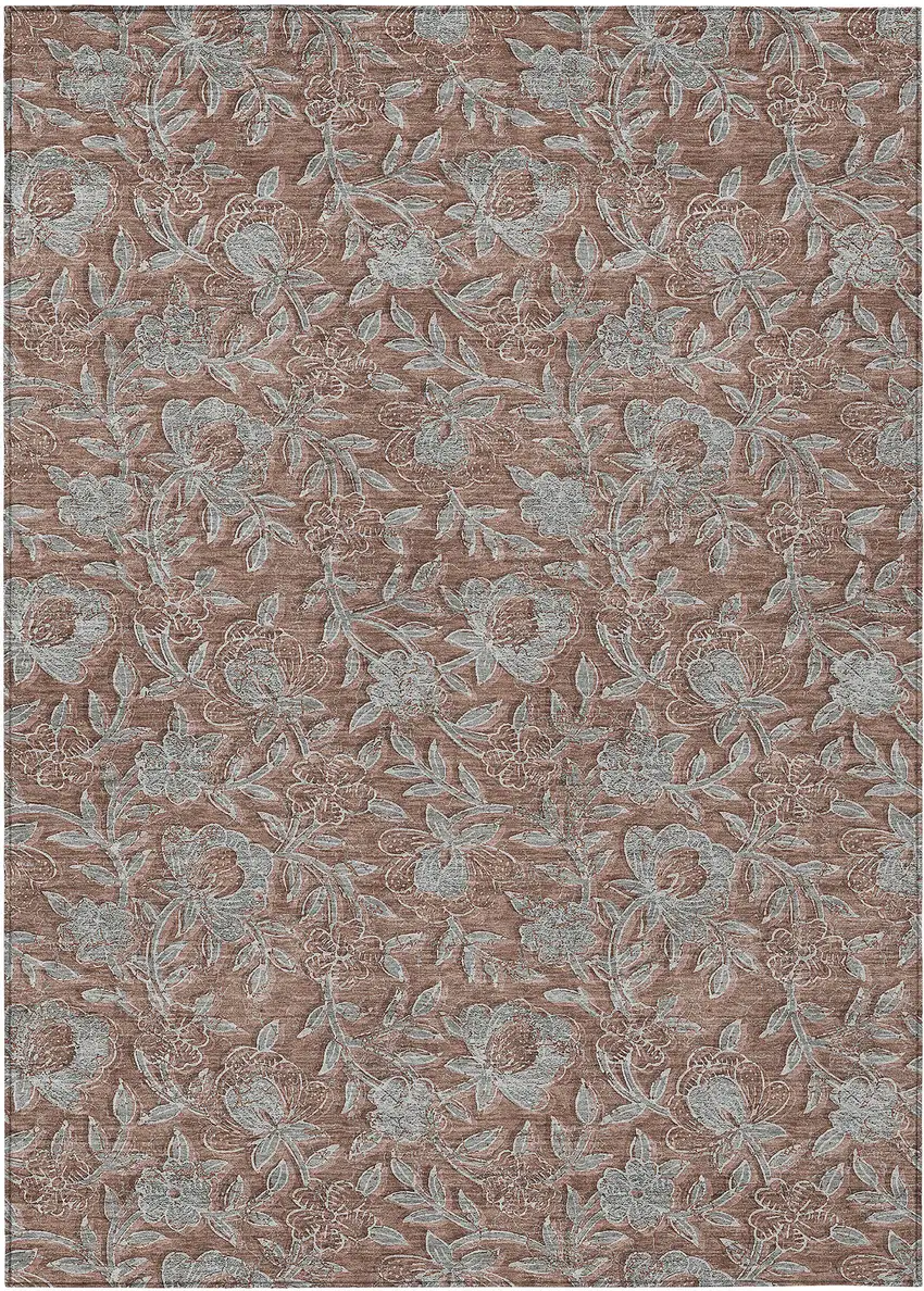 Terra Cotta Copper And Taupe Floral Washable Indoor Outdoor Area Rug Photo 2