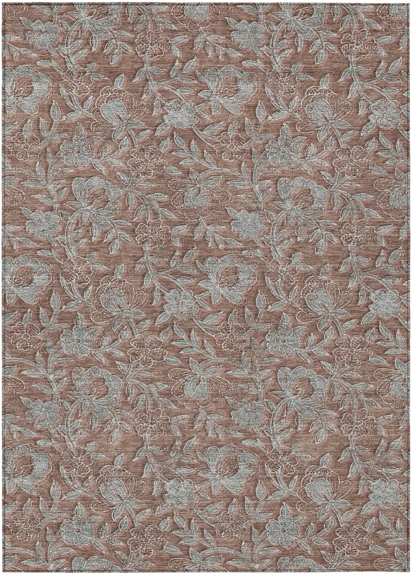 Terra Cotta Copper And Taupe Floral Washable Indoor Outdoor Area Rug Photo 2