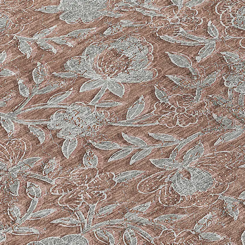 Terra Cotta Copper And Taupe Floral Washable Indoor Outdoor Area Rug Photo 6
