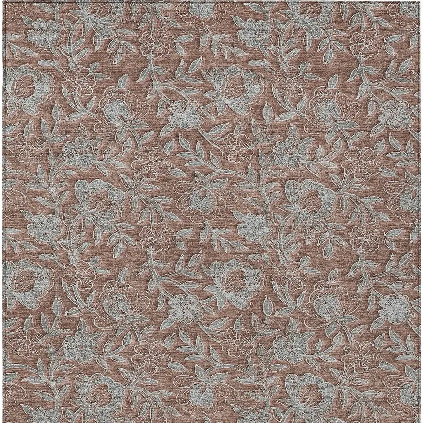 Terra Cotta Copper And Taupe Floral Washable Indoor Outdoor Area Rug Photo 8