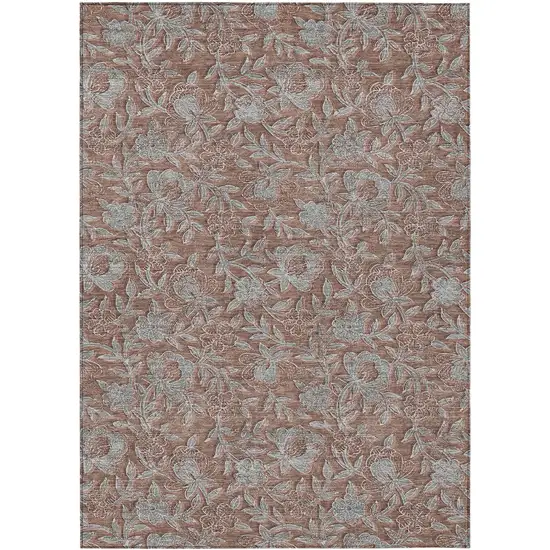 Terra Cotta Copper And Taupe Floral Washable Indoor Outdoor Area Rug Photo 1