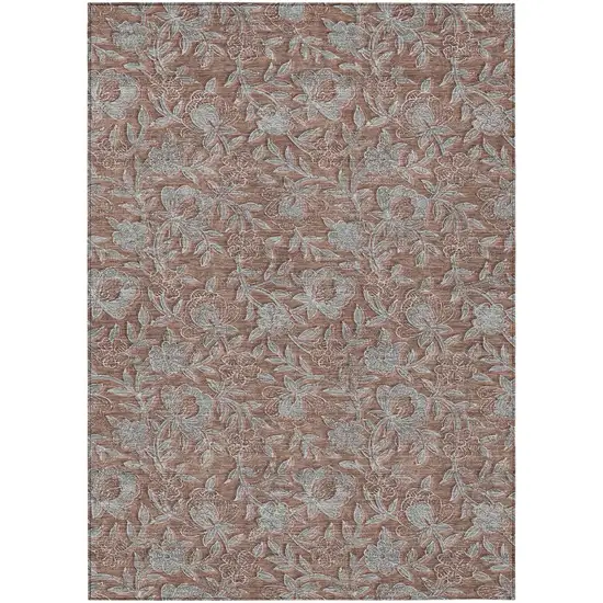 Terra Cotta Copper And Taupe Floral Washable Indoor Outdoor Area Rug Photo 1