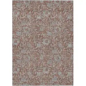 Photo of Terra Cotta Copper And Taupe Floral Washable Indoor Outdoor Area Rug