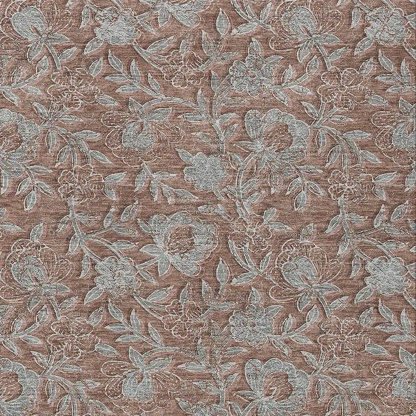 Terra Cotta Copper And Taupe Floral Washable Indoor Outdoor Area Rug Photo 7