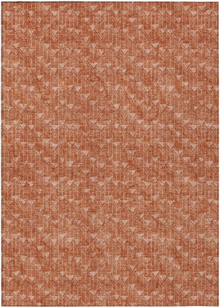 Terra Cotta Geometric Washable Non Skid Indoor Outdoor Area Rug Photo 2