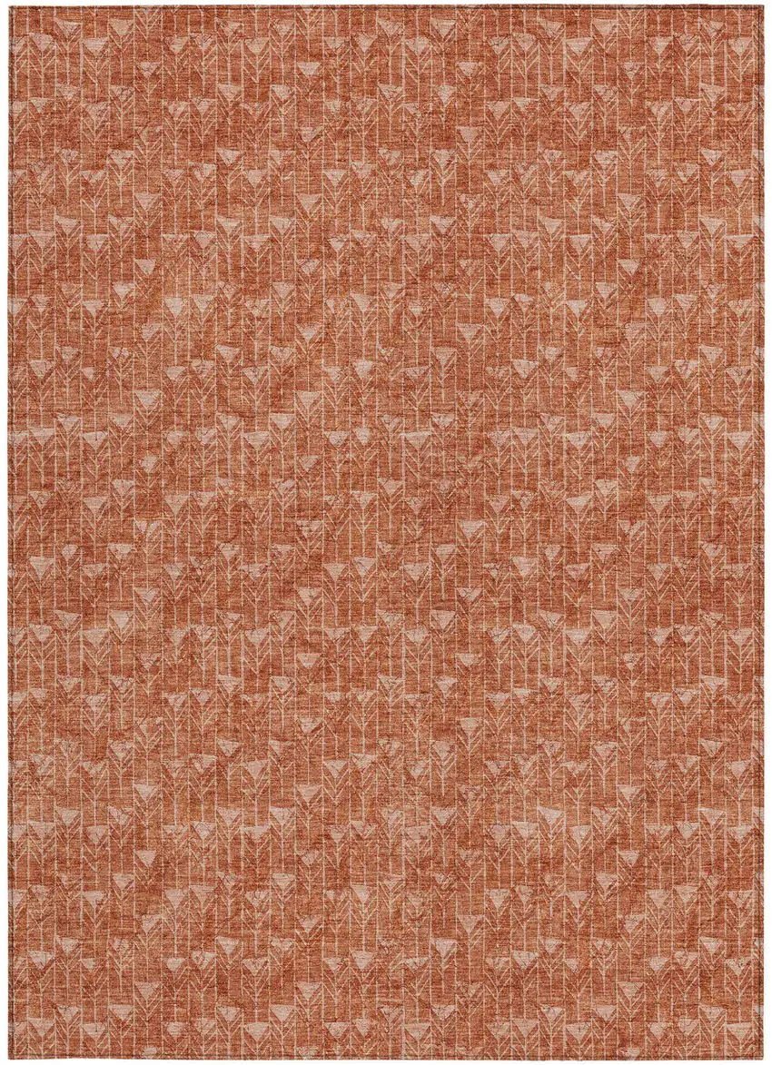 Terra Cotta Geometric Washable Non Skid Indoor Outdoor Area Rug Photo 5