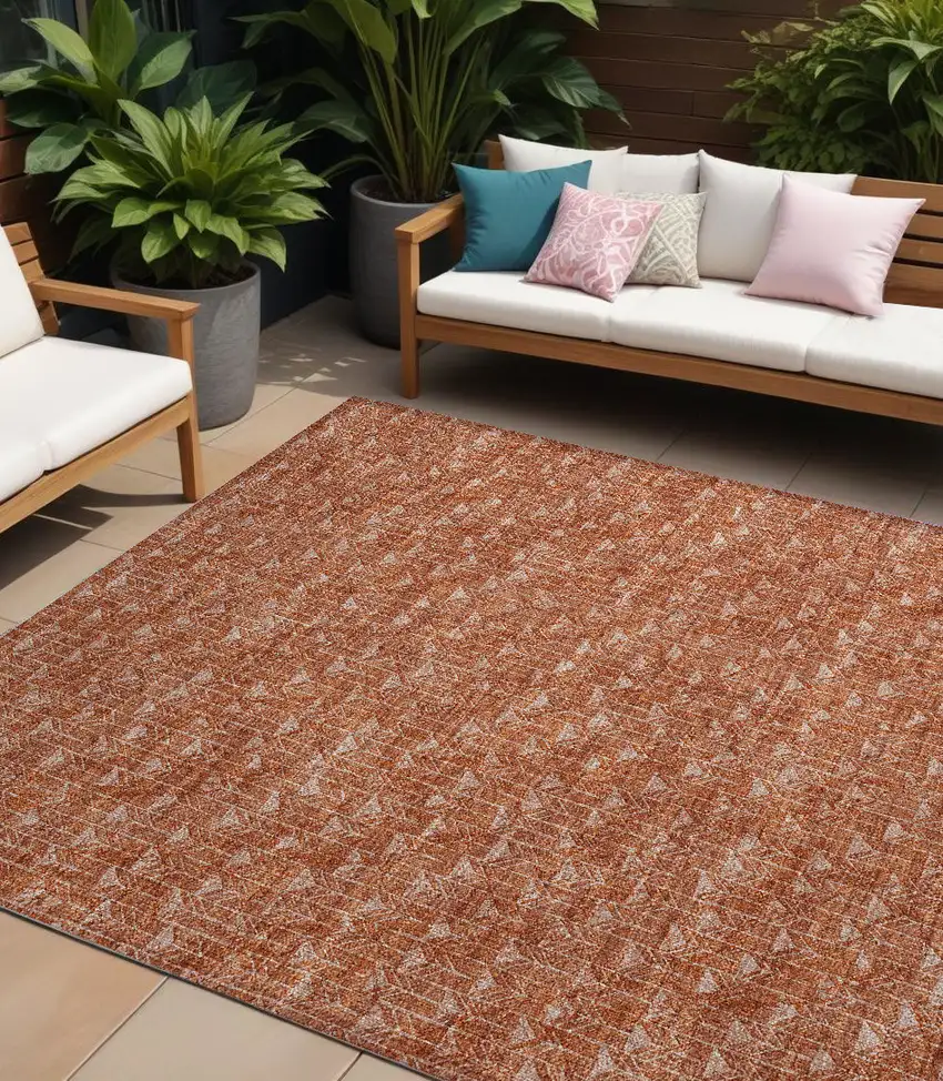 Terra Cotta Geometric Washable Non Skid Indoor Outdoor Area Rug Photo 1