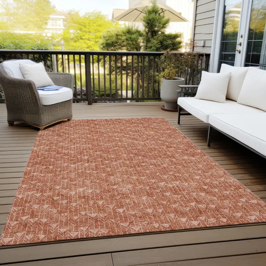 Terra Cotta Geometric Washable Non Skid Indoor Outdoor Area Rug Photo 9