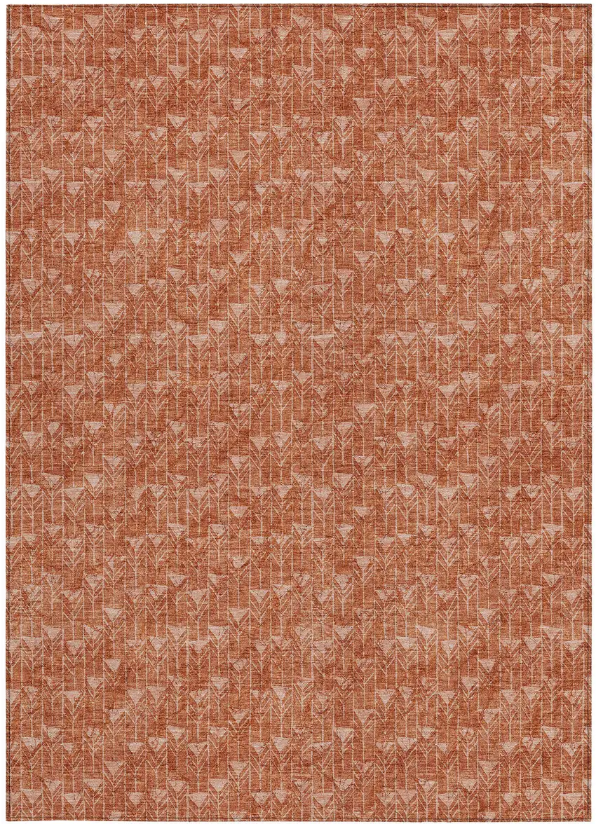 Terra Cotta Geometric Washable Non Skid Indoor Outdoor Area Rug Photo 5