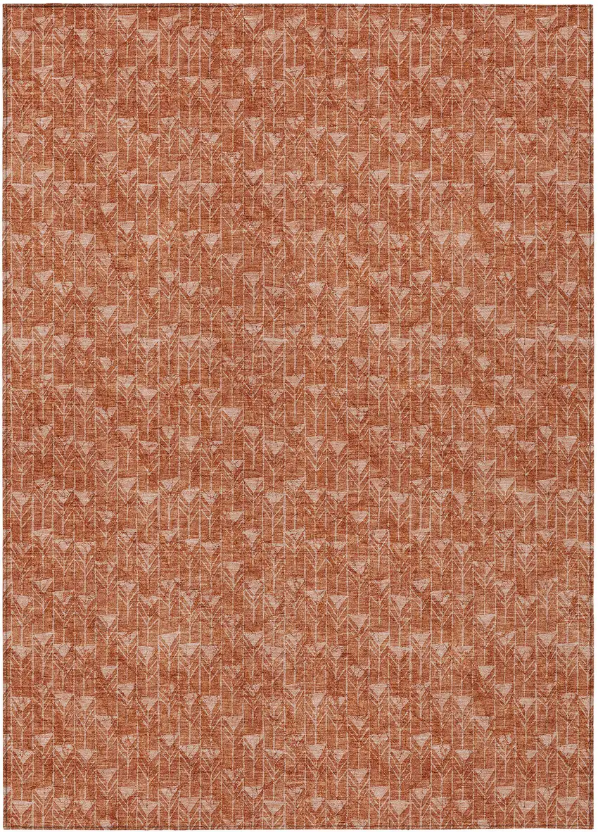 Terra Cotta Geometric Washable Non Skid Indoor Outdoor Area Rug Photo 2
