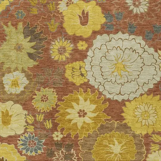 Terra Cotta Gold And Beige Floral Washable Indoor Outdoor Area Rug Photo 7
