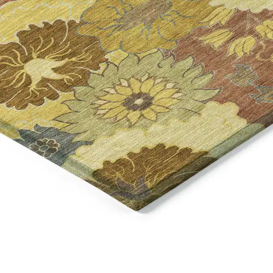 Terra Cotta Gold And Beige Floral Washable Indoor Outdoor Area Rug Photo 5