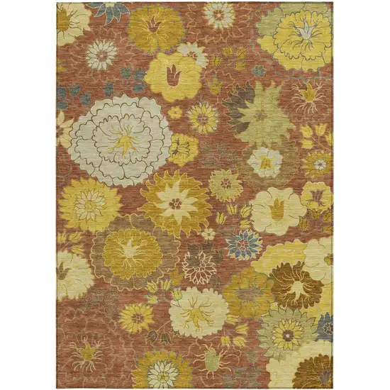 Terra Cotta Gold And Beige Floral Washable Indoor Outdoor Area Rug Photo 4