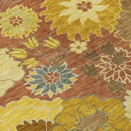 Terra Cotta Gold And Beige Floral Washable Indoor Outdoor Area Rug Photo 8