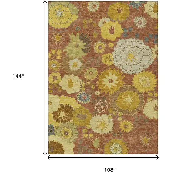 Terra Cotta Gold And Beige Floral Washable Indoor Outdoor Area Rug Photo 3