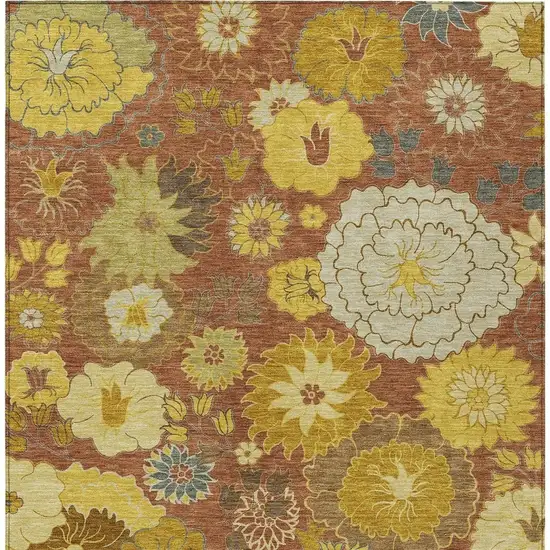 Terra Cotta Gold And Beige Floral Washable Indoor Outdoor Area Rug Photo 7