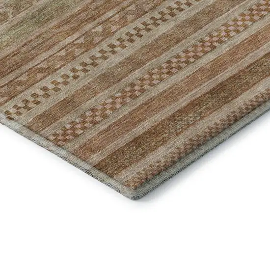 Terra Cotta Gold And Beige Striped Washable Area Rug With UV Protection Photo 5