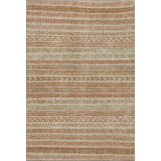 Terra Cotta Gold And Beige Striped Washable Area Rug With UV Protection Photo 3