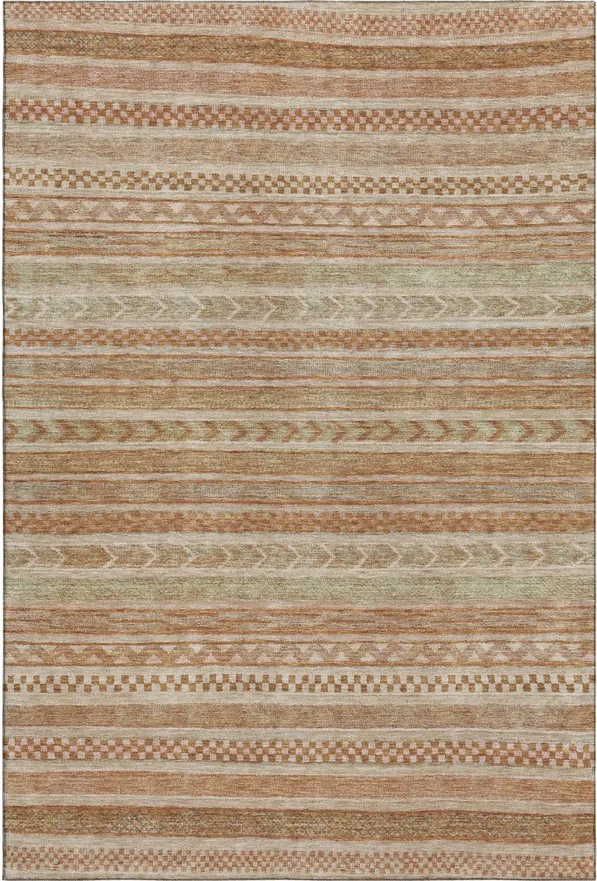 Terra Cotta Gold And Beige Striped Washable Area Rug With UV Protection Photo 3