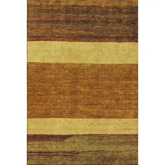 Terra Cotta Gold And Brown Striped Washable Area Rug With UV Protection Photo 3
