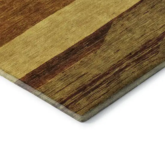 Terra Cotta Gold And Brown Striped Washable Area Rug With UV Protection Photo 5
