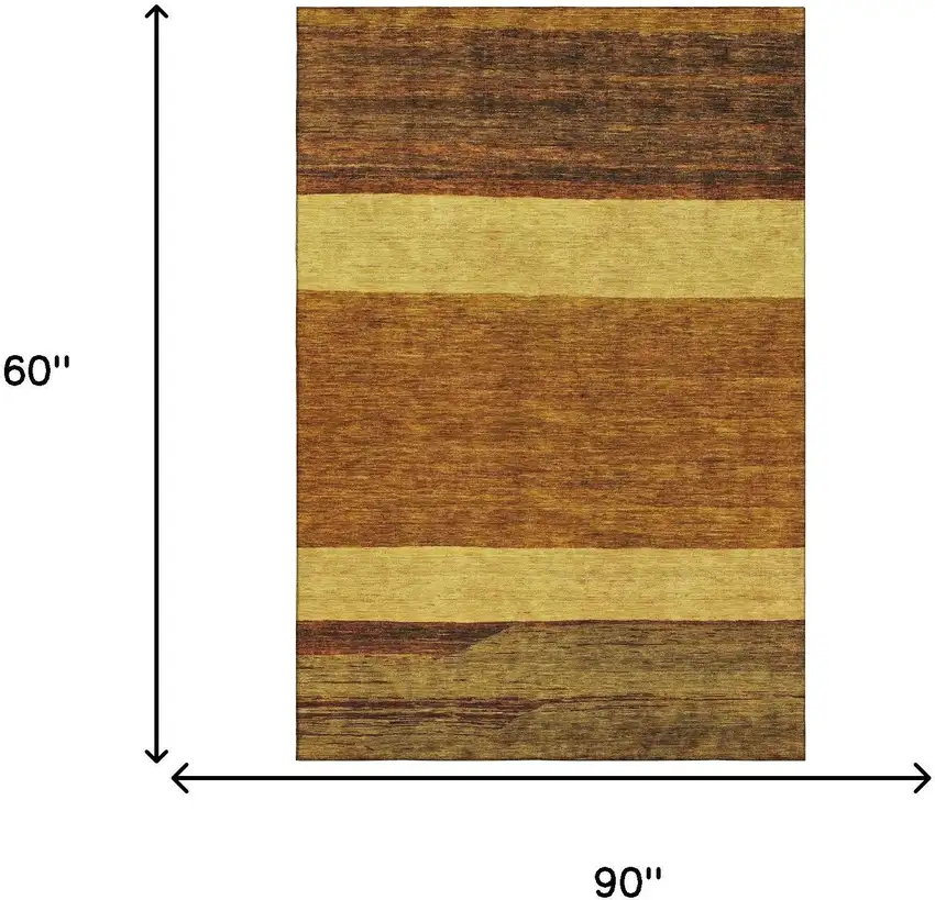 Terra Cotta Gold And Brown Striped Washable Area Rug With UV Protection Photo 7
