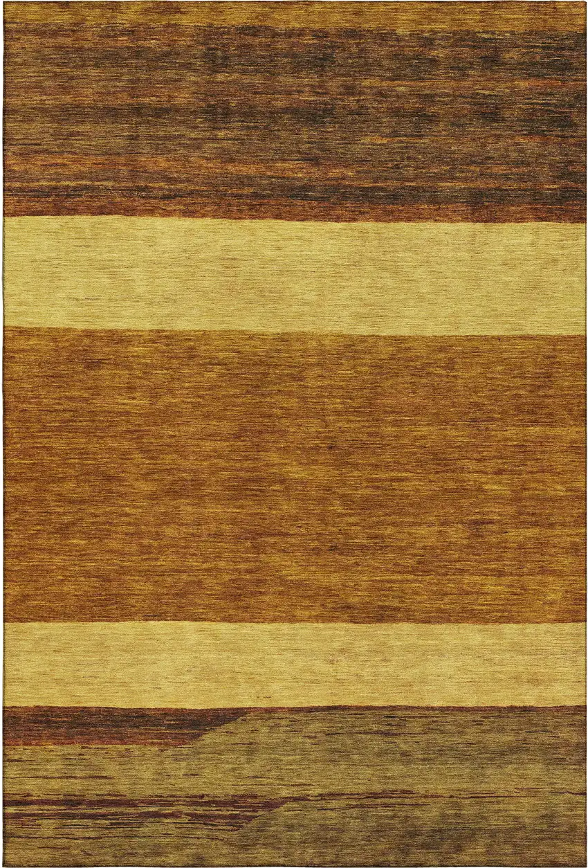 Terra Cotta Gold And Brown Striped Washable Area Rug With UV Protection Photo 3