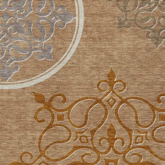 Terra Cotta Gold And Gray Floral Medallion Washable Indoor Outdoor Area Rug Photo 6