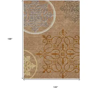 Photo of Terra Cotta Gold And Gray Floral Medallion Washable Indoor Outdoor Area Rug