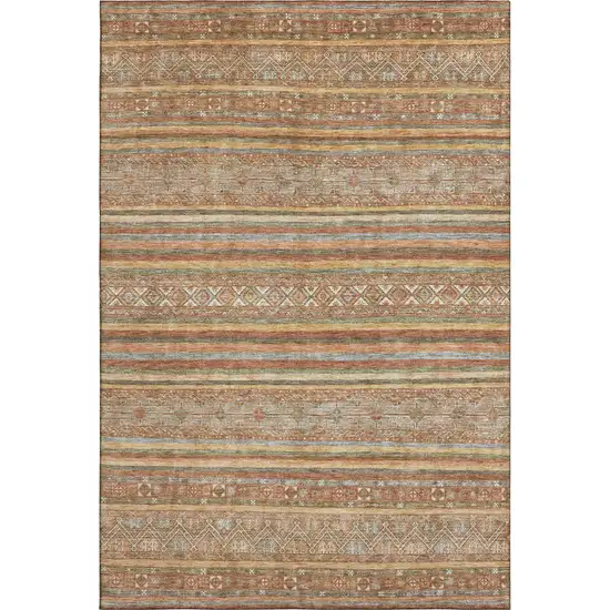 Terra Cotta Gold And Gray Striped Washable Area Rug With UV Protection Photo 3