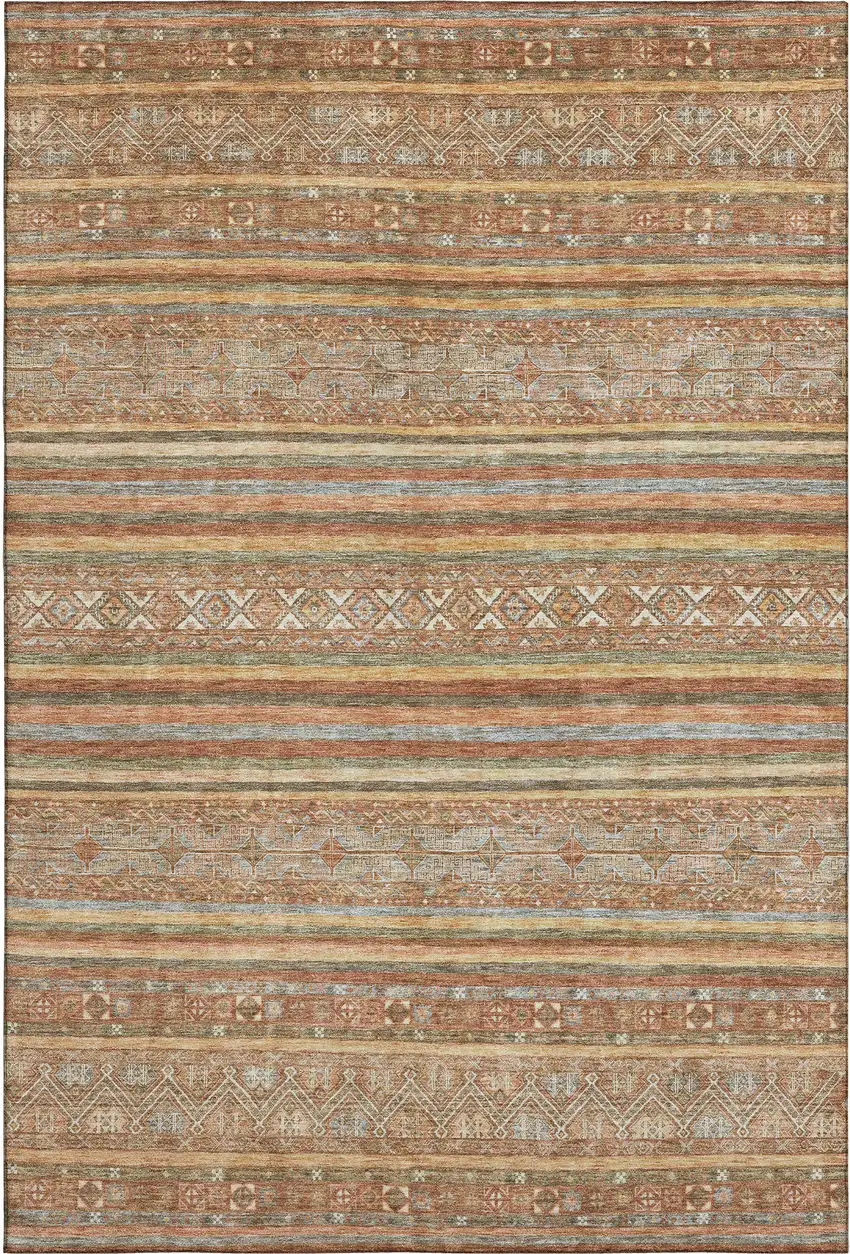 Terra Cotta Gold And Gray Striped Washable Area Rug With UV Protection Photo 3