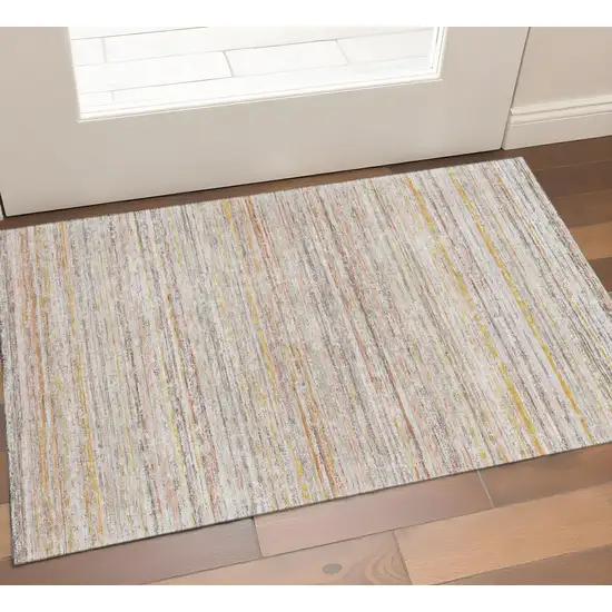 Terra Cotta Gold And Peach Striped Washable Area Rug With UV Protection Photo 1