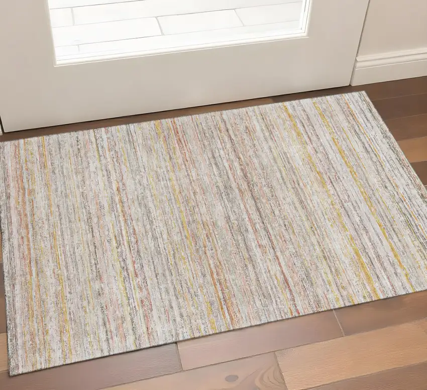 Terra Cotta Gold And Peach Striped Washable Area Rug With UV Protection Photo 1