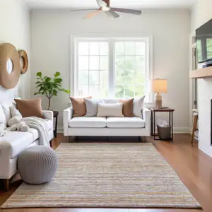 Photo of Terra Cotta Gold And Peach Striped Washable Area Rug With UV Protection