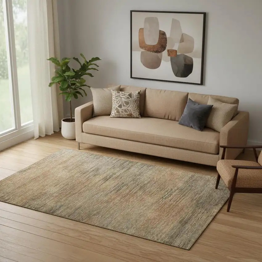 Terra Cotta Gray And Beige Abstract Washable Area Rug With UV Protection Photo 1