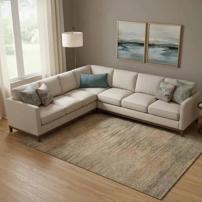 Terra Cotta Gray And Beige Abstract Washable Area Rug With UV Protection Photo 1