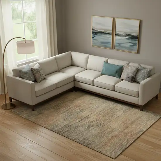 Terra Cotta Gray And Beige Abstract Washable Area Rug With UV Protection Photo 1