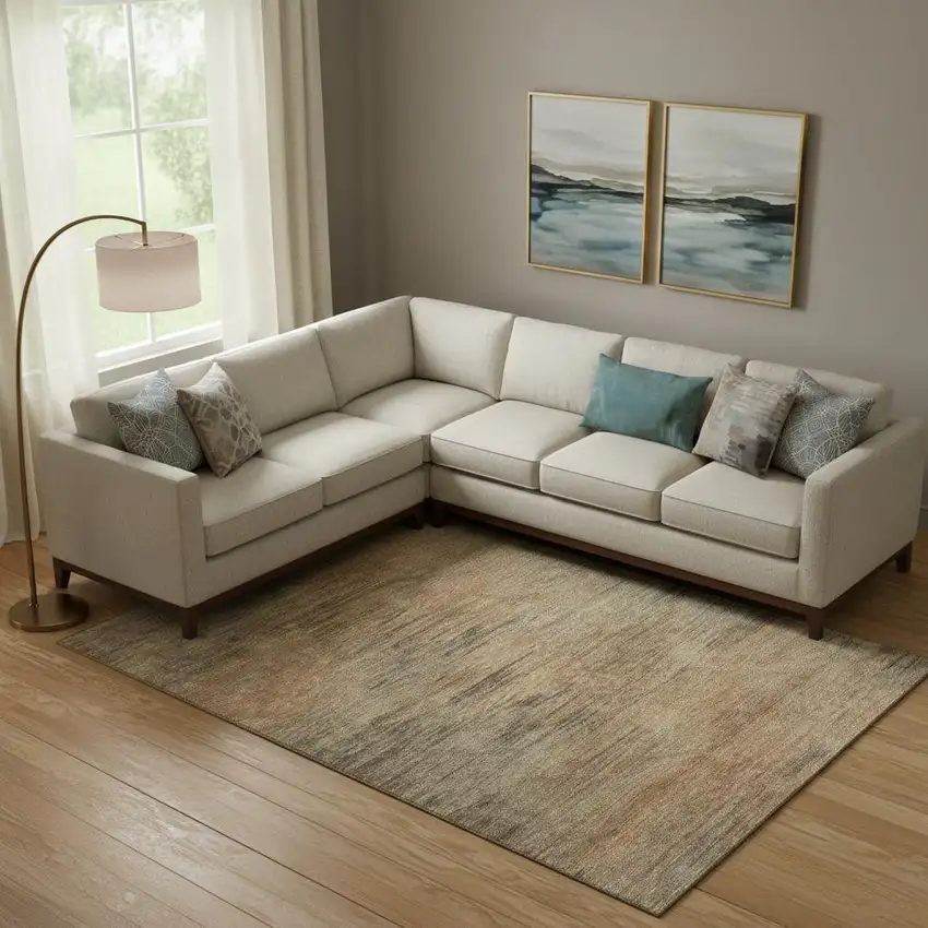 Terra Cotta Gray And Beige Abstract Washable Area Rug With UV Protection Photo 1