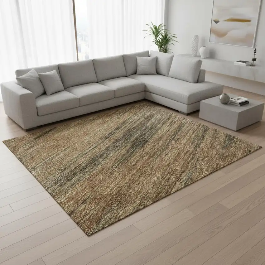 Terra Cotta Gray And Beige Abstract Washable Area Rug With UV Protection Photo 2
