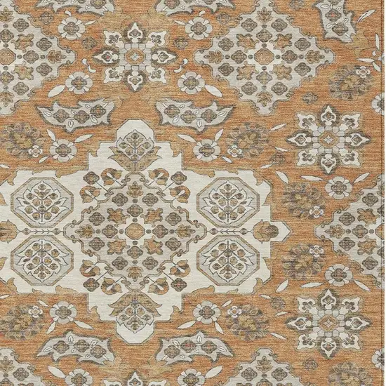 Terra Cotta Gray And Beige Medallion Washable Indoor Outdoor Area Rug Photo 4